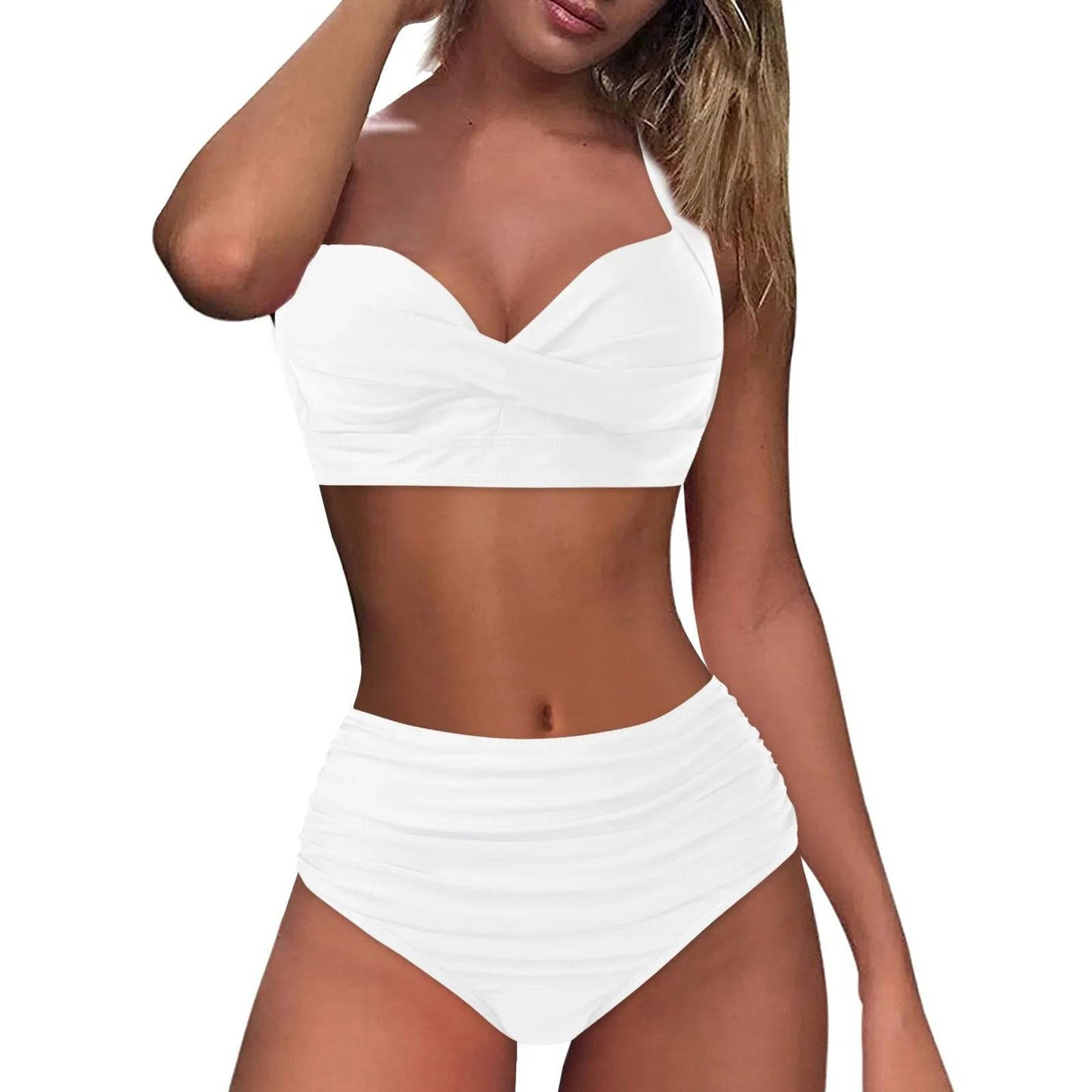 
                  
                    Women High Waisted Bikini Sexy Two Piece Push Up Swimsuits Classic Solid Color Wrinkled Lace Up Swimwear Maillot De Bain Femme
                  
                