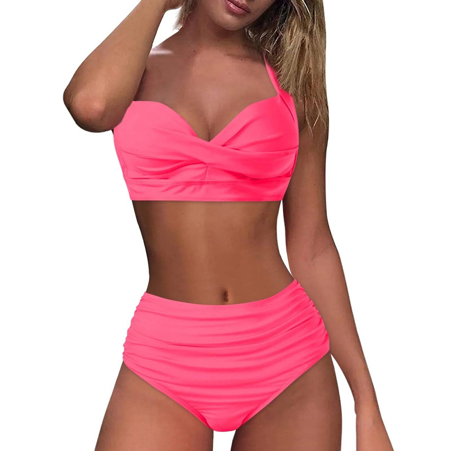 
                  
                    Women High Waisted Bikini Sexy Two Piece Push Up Swimsuits Classic Solid Color Wrinkled Lace Up Swimwear Maillot De Bain Femme
                  
                