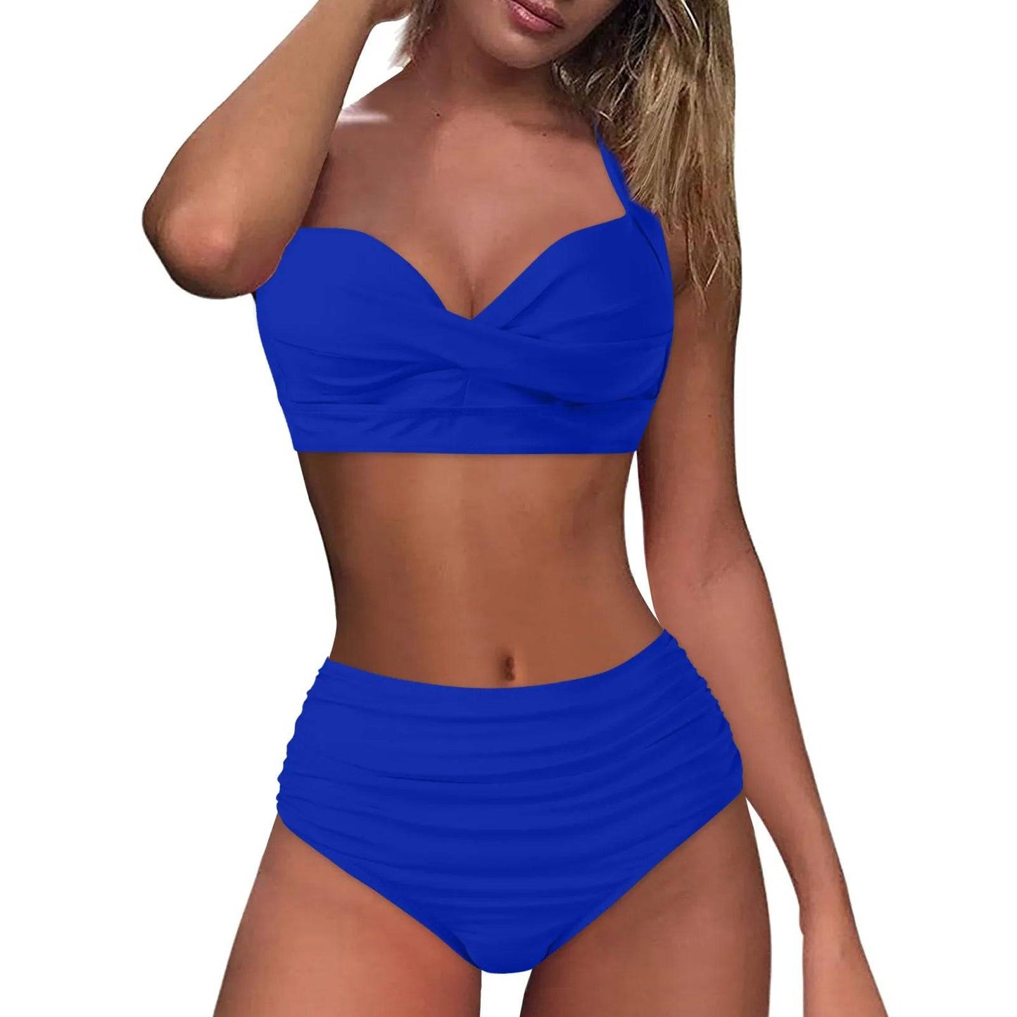 
                  
                    Women High Waisted Bikini Sexy Two Piece Push Up Swimsuits Classic Solid Color Wrinkled Lace Up Swimwear Maillot De Bain Femme
                  
                