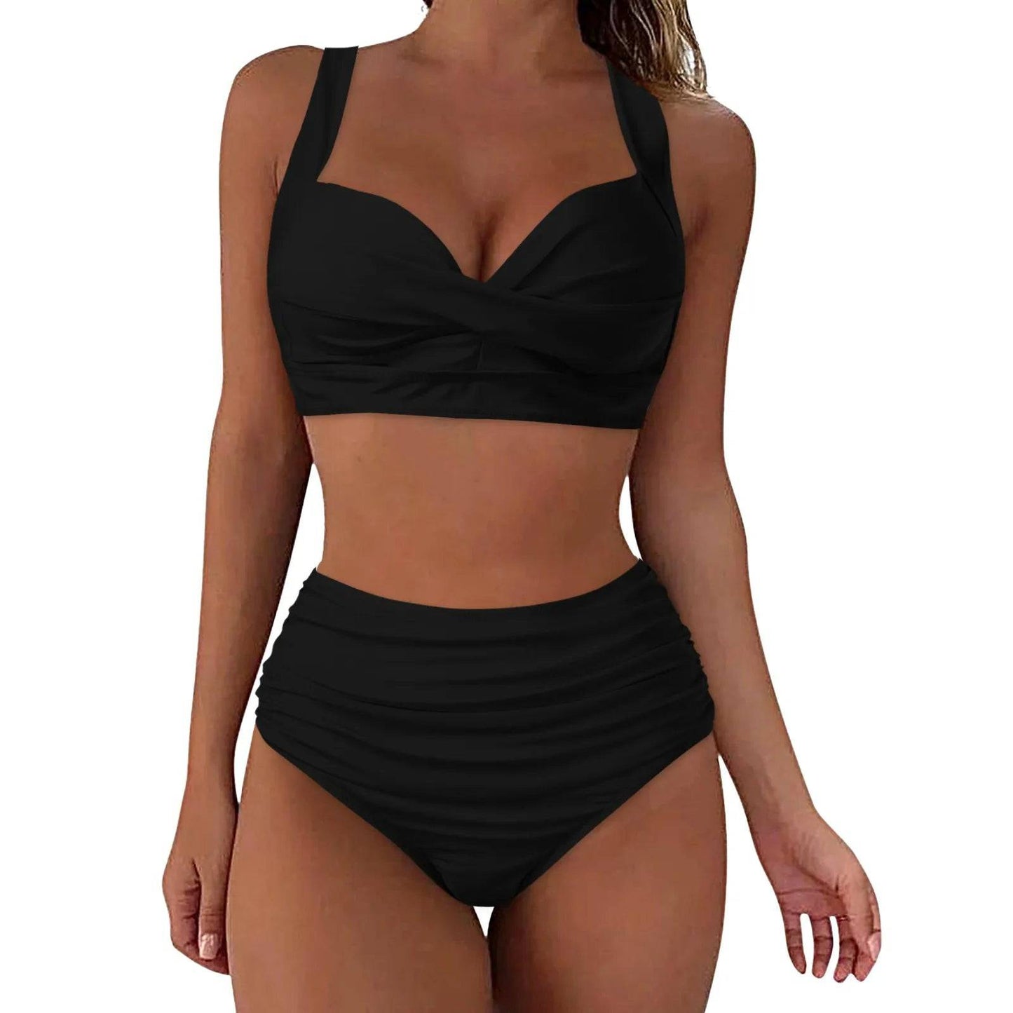 
                  
                    Women High Waisted Bikini Sexy Two Piece Push Up Swimsuits Classic Solid Color Wrinkled Lace Up Swimwear Maillot De Bain Femme
                  
                