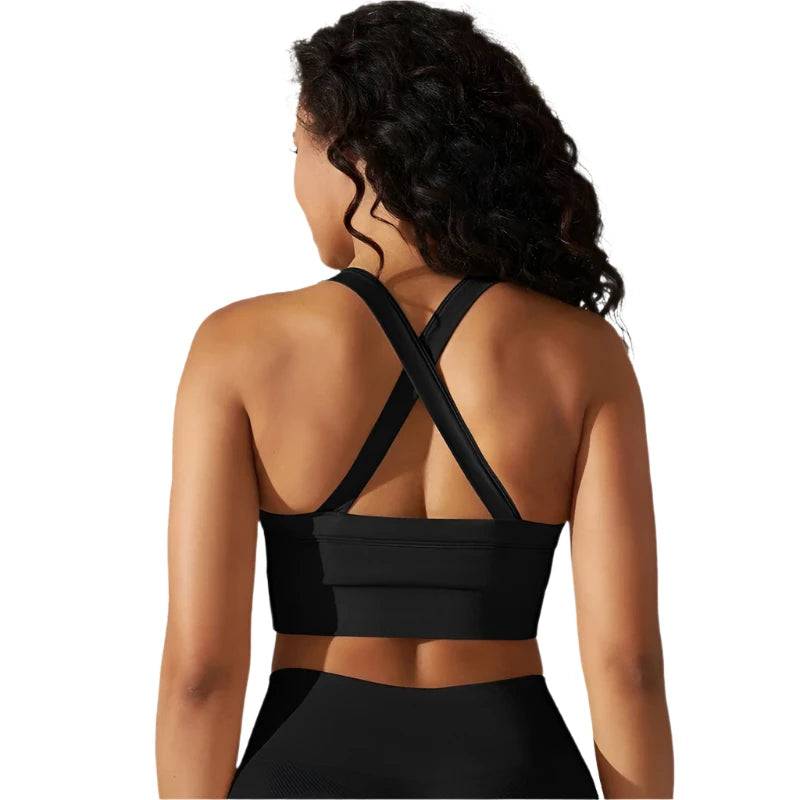 Cross Back Strap Sports Bra Top Women Push Up Yoga Gym Crop Top Plunge Neckline Bras