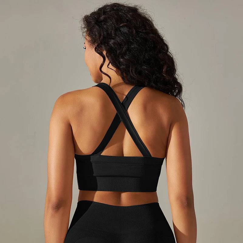 
                  
                    Cross Back Strap Sports Bra Top Women Push Up Yoga Gym Crop Top Plunge Neckline Bras
                  
                