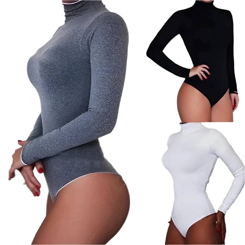 Sexy Women Swimming suit Ladies Turtle Neck Jumpsuits Bodysuit Long Sleeve Leotard Tops Romper Clothes S-XL