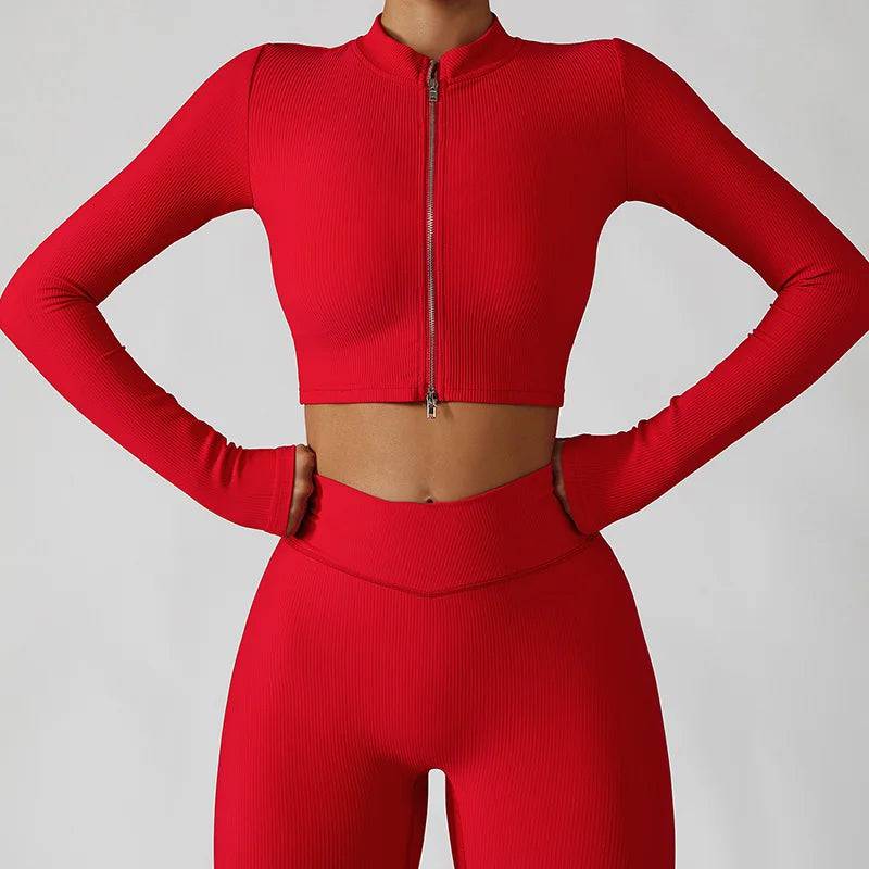 
                  
                    Sport Set Women Seamless Yoga Set Long Sleeve Zip Crop Top High Waist Leggings Workout Outfit Gym Wear 2 Piece Set
                  
                