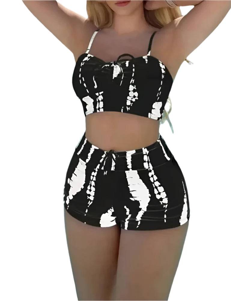 Swimsuit High Waist Swimsuit Contrast Color Lace-up Spaghetti Strap Bikini Set with Push Up Padded Top High Waist for Women