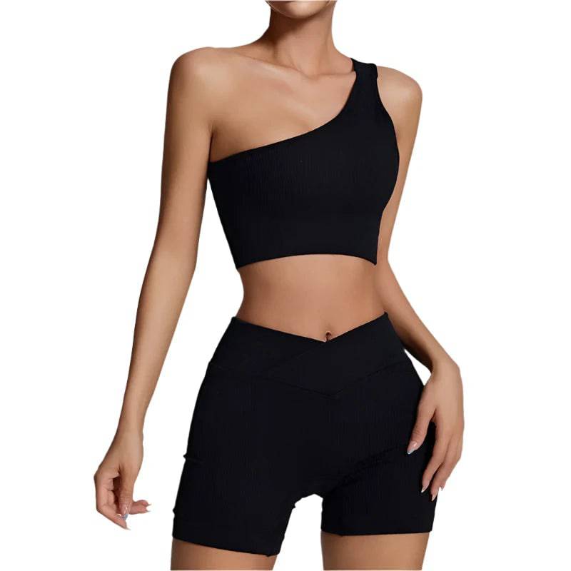 Workout Clothes For Women Single Strap Sports Bra High Waist Mini Shorts Yoga Set Seamless Sports Suits Women Tracksuit