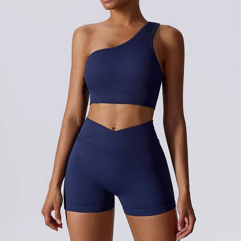 
                  
                    Workout Clothes For Women Single Strap Sports Bra High Waist Mini Shorts Yoga Set Seamless Sports Suits Women Tracksuit
                  
                