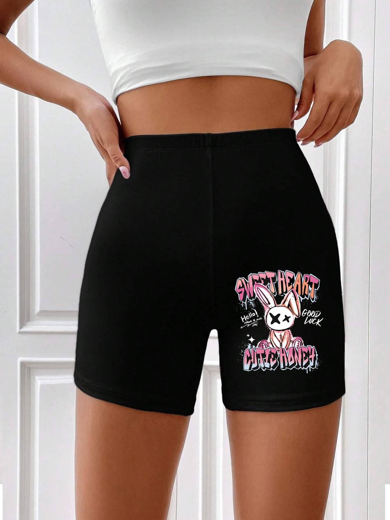 
                  
                    Cartoon Cute Rabbit Print Female Tight Pants Breathable Comfortable Elastic Pants Fashion Cool Summer Shorts Casual Sport Pants
                  
                