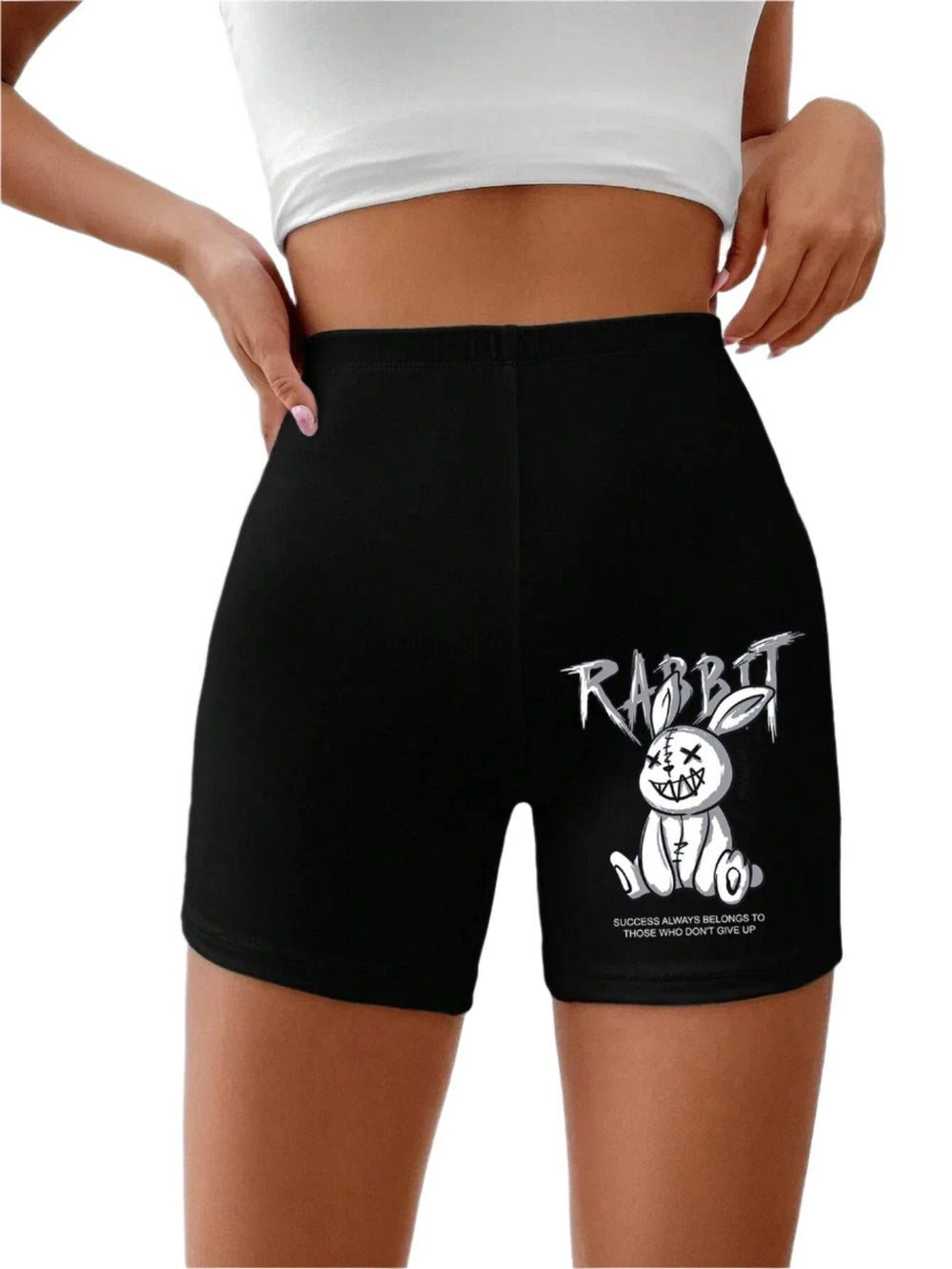 Cartoon Cute Rabbit Print Female Tight Pants Breathable Comfortable Elastic Pants Fashion Cool Summer Shorts Casual Sport Pants