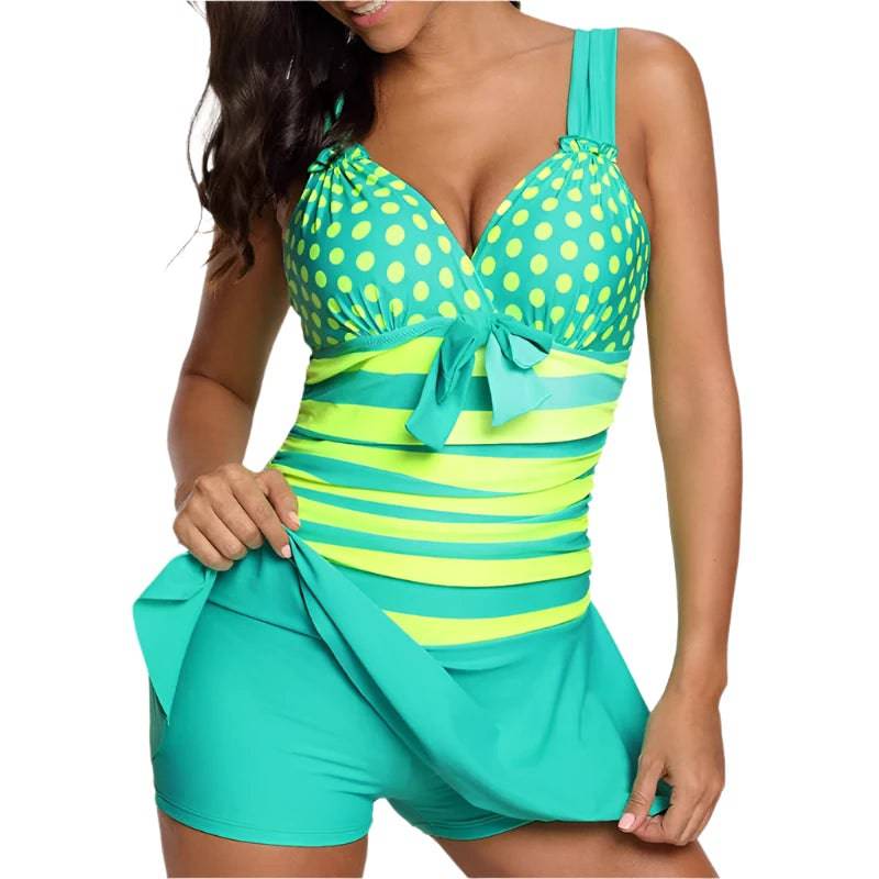 FS Dot Striped High Cut Swimdress Plus Size Tankini Swimsuits Swimwear For Woman Ladies Push Up With Shorts Sport Two Pieces 5XL