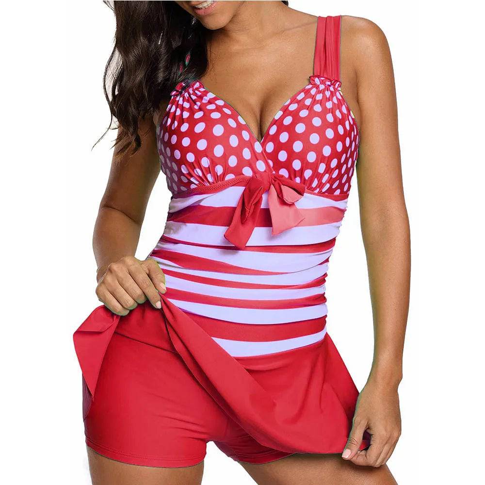 
                  
                    FS Dot Striped High Cut Swimdress Plus Size Tankini Swimsuits Swimwear For Woman Ladies Push Up With Shorts Sport Two Pieces 5XL
                  
                