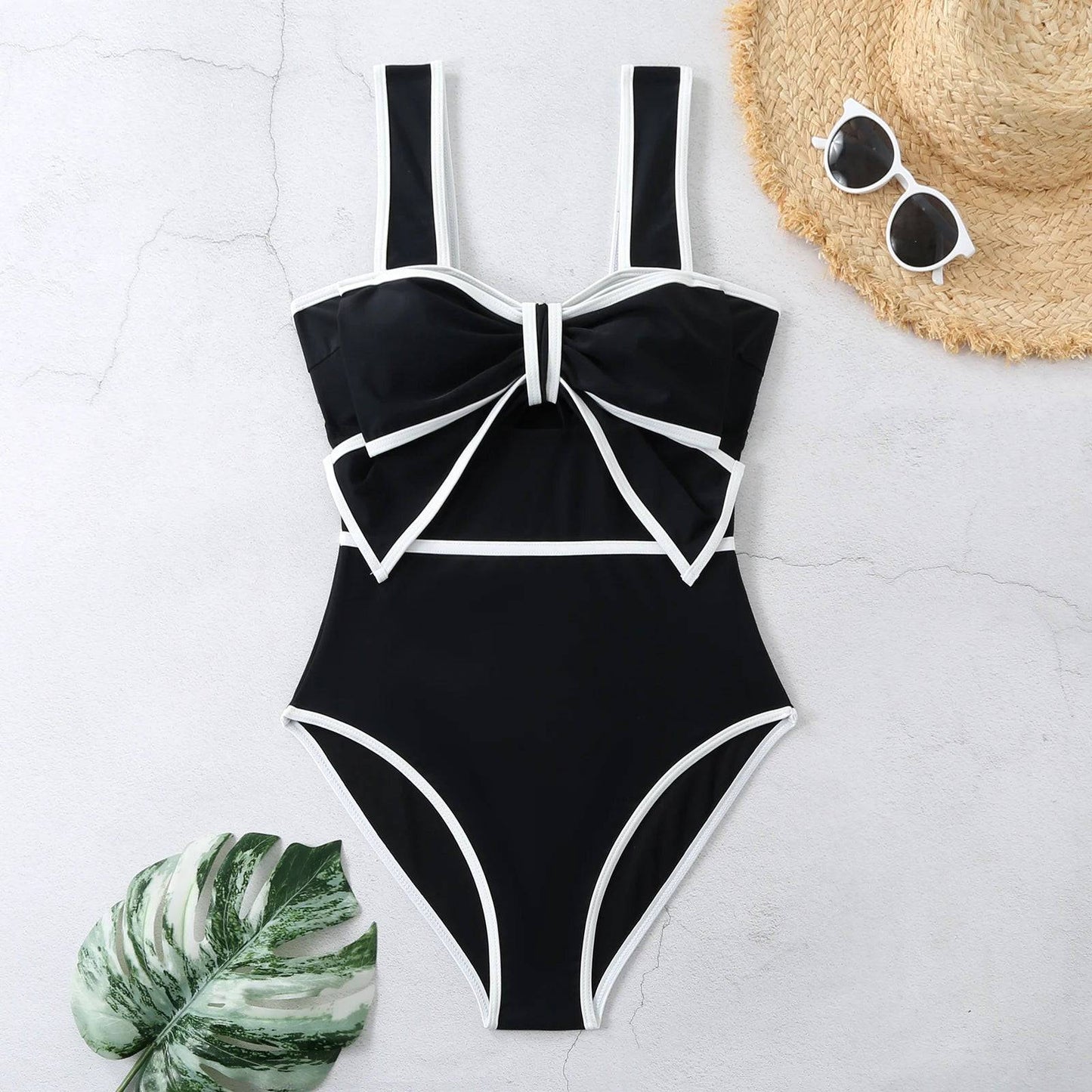 
                  
                    2024 Black White  Bow Tie One Piece Swimsuit For Women Swimwear With Skirt Bathing Suit Monokini Beach Bodysuit Beach Wear
                  
                