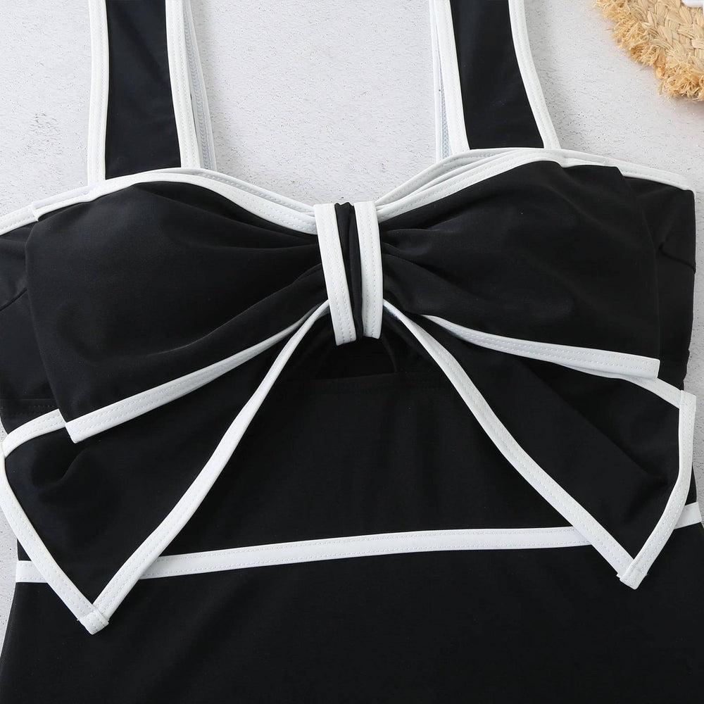 
                  
                    2024 Black White  Bow Tie One Piece Swimsuit For Women Swimwear With Skirt Bathing Suit Monokini Beach Bodysuit Beach Wear
                  
                