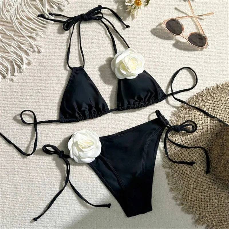 
                  
                    Sexy Flower Bandeau Swimwear Thong Bikini 2024 Women Lace-up Swimsuits Swimming Bathing Suit Brazilian Bikinis Set Mujer Biquini
                  
                