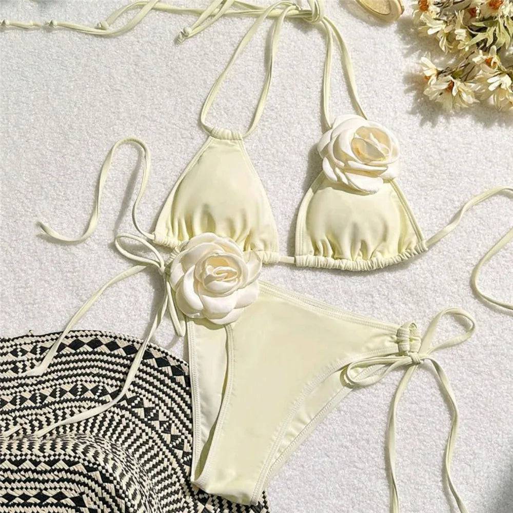 
                  
                    Sexy Flower Bandeau Swimwear Thong Bikini 2024 Women Lace-up Swimsuits Swimming Bathing Suit Brazilian Bikinis Set Mujer Biquini
                  
                