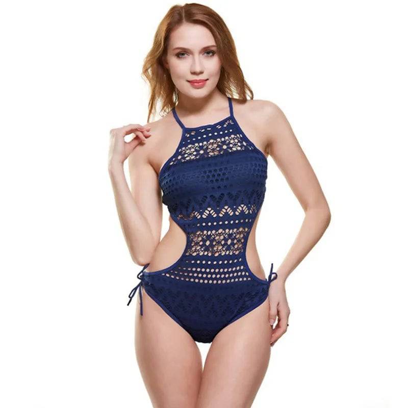 
                  
                    2023 Sexy One Piece Swimsuit Backless Halter Beach Swimwear Crochet Bikini Bathing Suit 2021 Black Swimming Suit For Women
                  
                