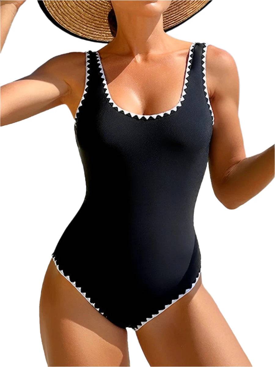 2024 Black Swimsuit Women One Piece Solid Sexy Swimwear Female Bathers Bathing Swimming Swim Suit Beachwear