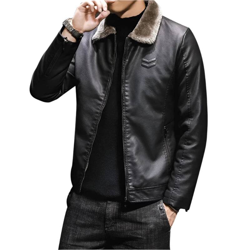 DIMUSI Winter Men's Leather Jacket Fashion Man Motorcycle PU Leather Jacket Casual Fleece Warm Zipper Leather Coats Men Clothing