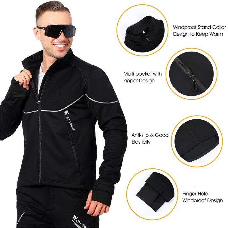 WEST BIKING Autumn Winter Men's Cycling Windbreaker Thermal Windproof  Reflective Jacket Running Sportswear MTB Clothing Outfit