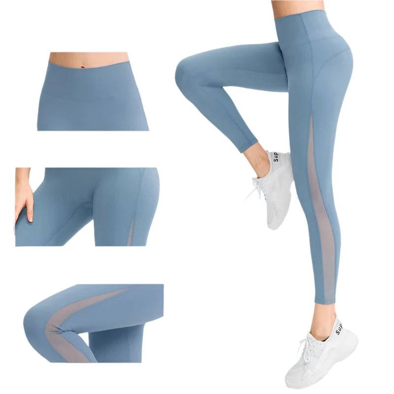 Women Yoga Pants Tight High Waist Hip Raise Mesh No T-shaped Stitches Sports Leggings for Fitness Yu02337