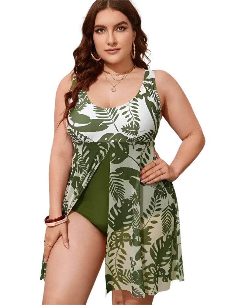 Plus Size Swimsuit Skirt Women 2023 Print Bikini One-Piece Swimwear Summer Beach Bathing Suit Conservative Swimdress 4XL Tankini