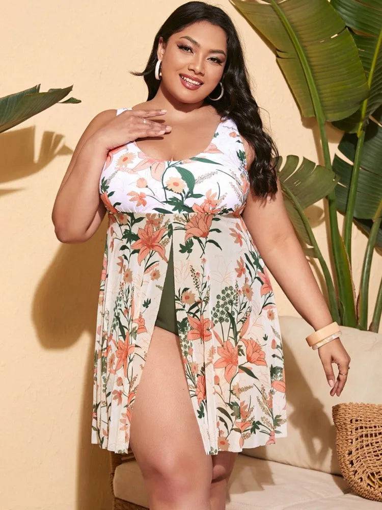 
                  
                    Plus Size Swimsuit Skirt Women 2023 Print Bikini One-Piece Swimwear Summer Beach Bathing Suit Conservative Swimdress 4XL Tankini
                  
                