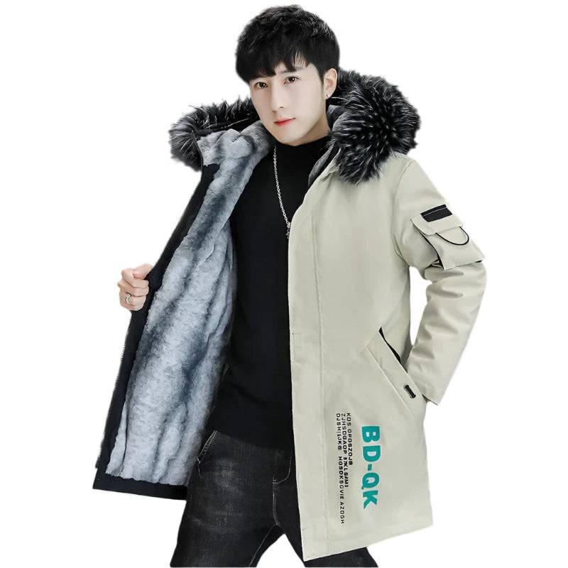 Winter Men's Long Padded Jackets Fashion Man Thermal Hooded Coats Classic Men Fur Collar Fleece Lined WarmJackets Clothing 5XL