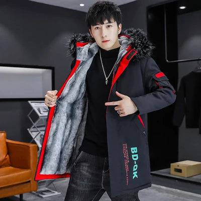 
                  
                    Winter Men's Long Padded Jackets Fashion Man Thermal Hooded Coats Classic Men Fur Collar Fleece Lined WarmJackets Clothing 5XL
                  
                