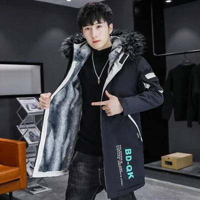 
                  
                    Winter Men's Long Padded Jackets Fashion Man Thermal Hooded Coats Classic Men Fur Collar Fleece Lined WarmJackets Clothing 5XL
                  
                