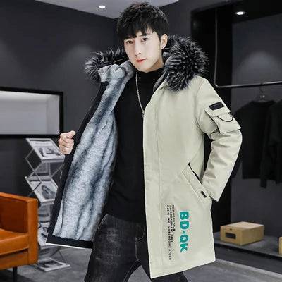 
                  
                    Winter Men's Long Padded Jackets Fashion Man Thermal Hooded Coats Classic Men Fur Collar Fleece Lined WarmJackets Clothing 5XL
                  
                