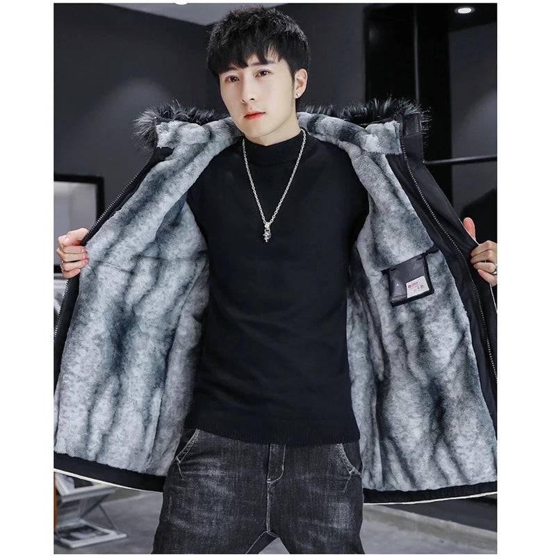 
                  
                    Winter Men's Long Padded Jackets Fashion Man Thermal Hooded Coats Classic Men Fur Collar Fleece Lined WarmJackets Clothing 5XL
                  
                