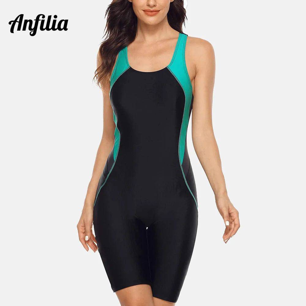 
                  
                    Anfilia One Piece Women Pro Sports Swimwear Boyleg Knee-length Sport Swimsuit Patchwork Beach Wear Bathing Suit
                  
                