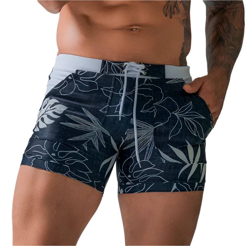 Heavywood Summer Men's Beach Swimming Trunks Drawstring Elastic Waist Swimsuit Shorts Man Plus Size Quick Drying Swimwear Shorts