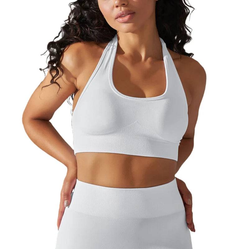 
                  
                    Sexy Yoga Bra Women's Cropped Top Halter Neck Sports Bra Solid Seamless Padded Fitness Female Top For Woman
                  
                