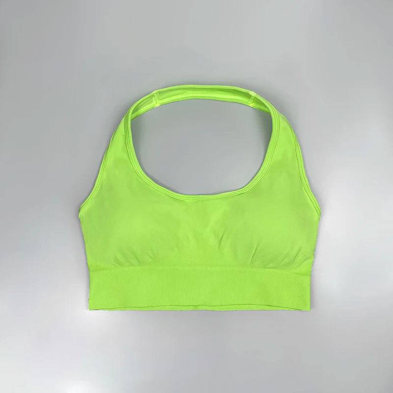 
                  
                    Sexy Yoga Bra Women's Cropped Top Halter Neck Sports Bra Solid Seamless Padded Fitness Female Top For Woman
                  
                