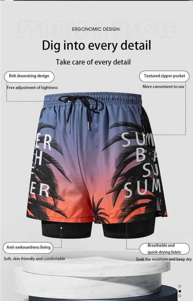 
                  
                    Double-layer Swim Trunks for Men Boxer Shorts Anti-embarrassment Lined with Professional Beach Pants Adult Swim Gear
                  
                