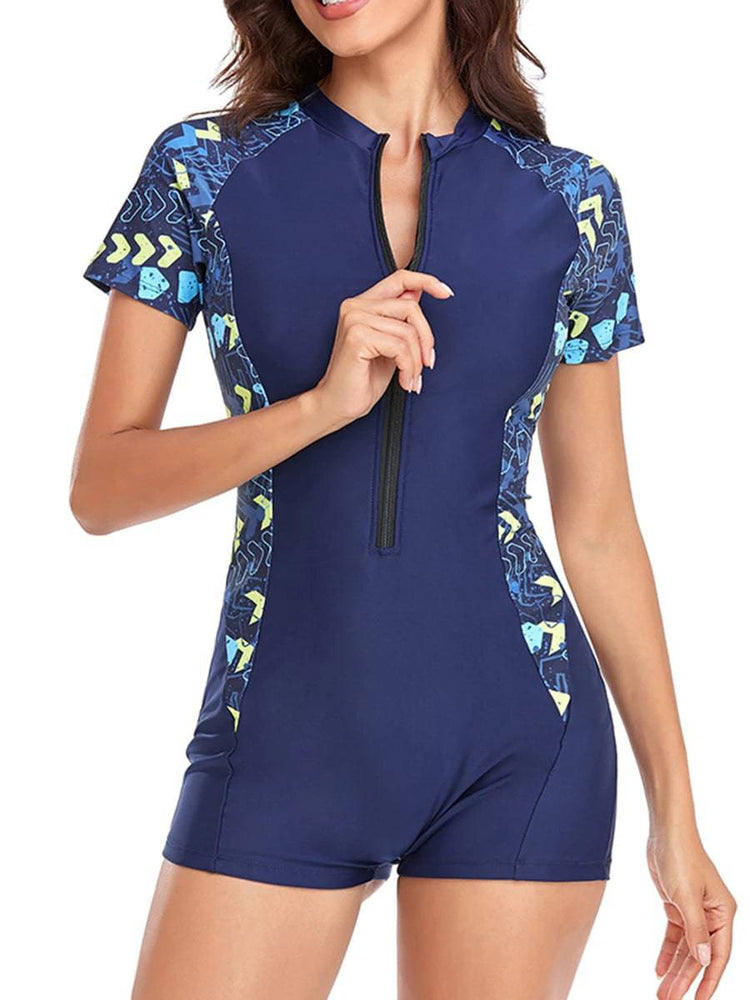 
                  
                    2023 Surfing Swimsuit One Piece Short Sleeve Swimwear Women Zipper  Rash Guard Diving Printed Bathing Swimming Swim Suit Bathers
                  
                