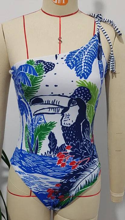 
                  
                    2024 New Printed Shoulder Lace-Up Bikini and Chiffon Fringe Mask Chic Beachwear High Waist Seamless Split Swimsuit Women Newest
                  
                