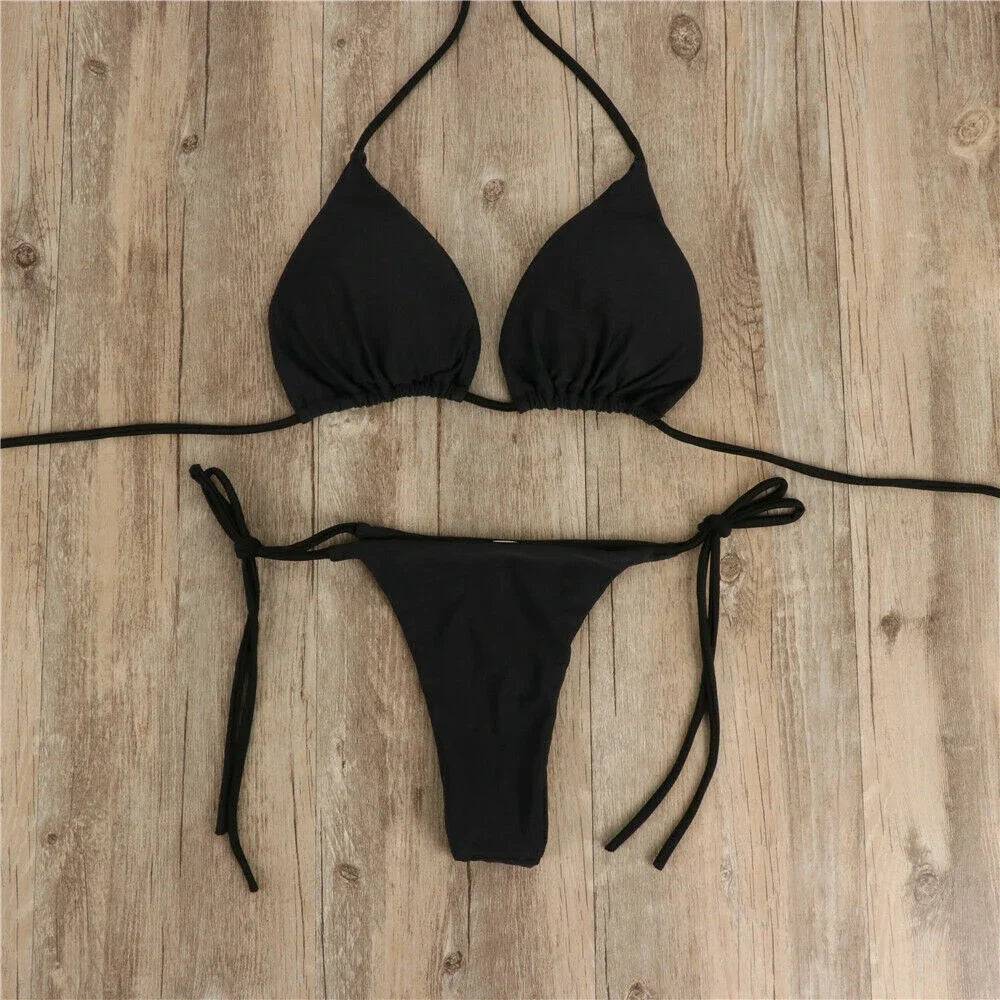 
                  
                    Sexy Women Thong Bikini Set Side Halter Tie Swimsuit Ladies Split Strap Adjustable Bandage Style Brazilian Swimwear Beachwear
                  
                