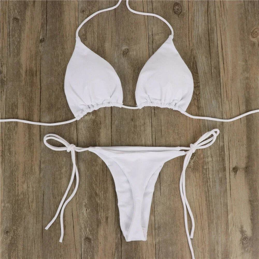 
                  
                    Sexy Women Thong Bikini Set Side Halter Tie Swimsuit Ladies Split Strap Adjustable Bandage Style Brazilian Swimwear Beachwear
                  
                