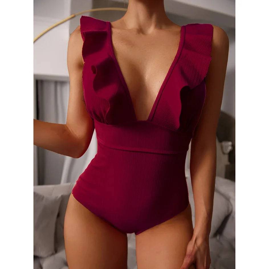 
                  
                    Sexy Ruffle Swimwear Women`s 2024 Deep V One Piece Swimsuit Female Bathing Suit Woman Bodysuit Swimming for Beach Wear Monokini
                  
                