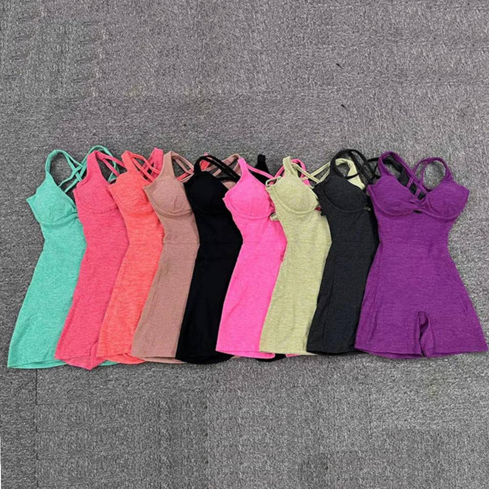 
                  
                    2024 Nylon Pad Women Yoga Set Rompers One Piece Jumpsuit Gym Exercise Sports Bra Romper Fitness Shorts Sportwear Active Suit
                  
                