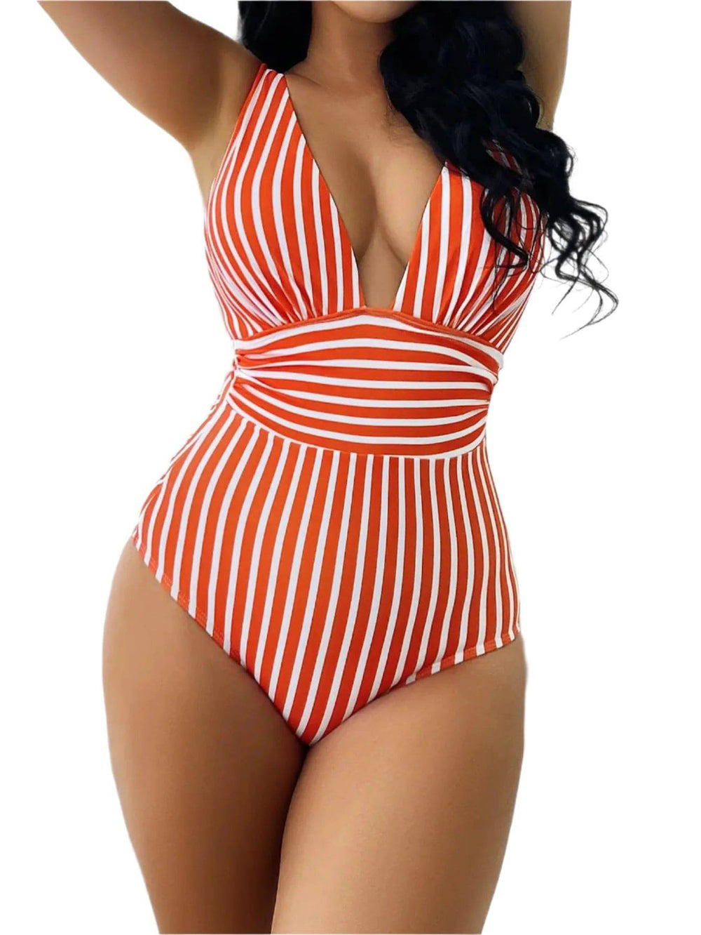 2024 Striped One Piece Swimsuit Sexy Swimwear Women V-neck Bathing Swimming Suit Female Summer Beachwear Bodysuit