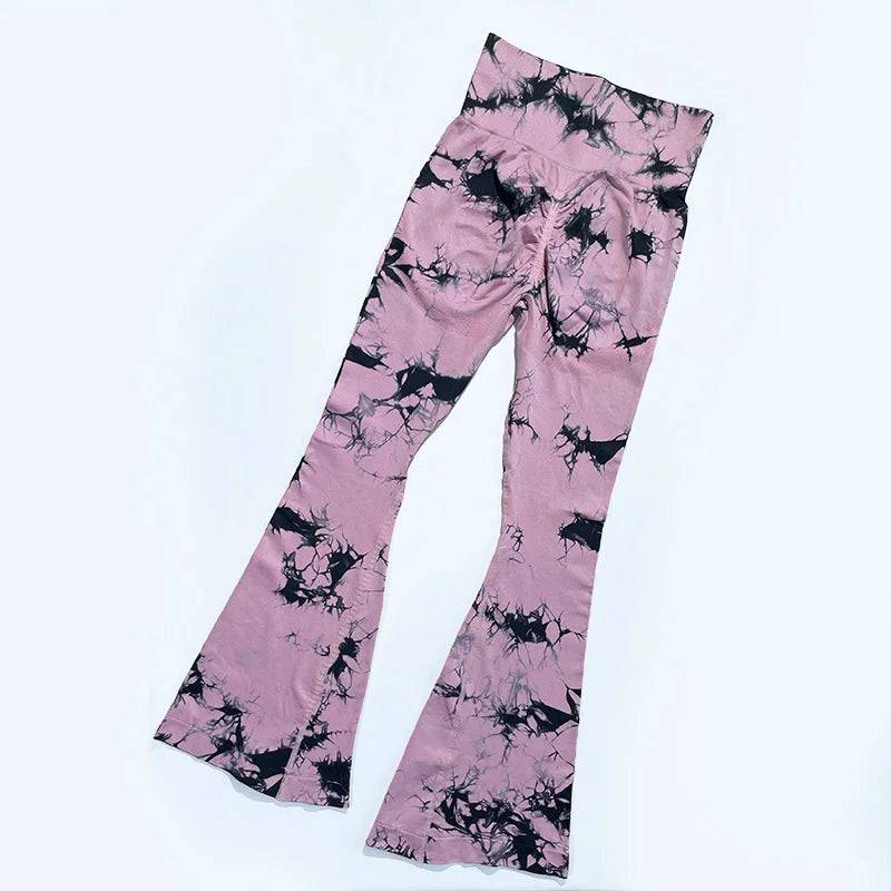 
                  
                    Yoga Trendy Tie Dye Flare Leg Sports Pants Wide Waistband Seamless Leggings Women
                  
                