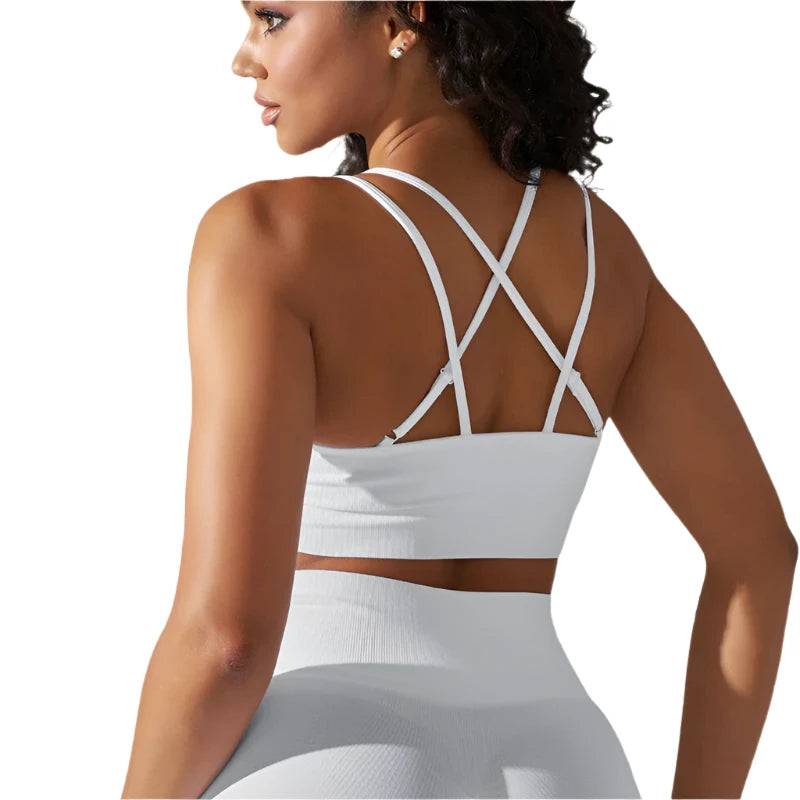 Seamless Strappy Sports Bra Women Padded Yoga Crop Top Sweat Proof Push Up Sexy Top Fitness Active Wear