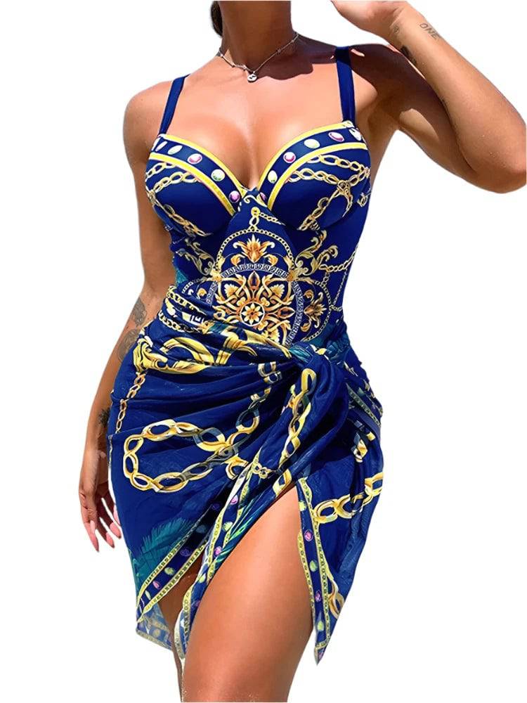 VigoBeviya 2024 Sexy Print Strapped 2 Piece Swimwear Women Strapped Push UP One Piece Swimsuit Monokini Backless Bathing Suit