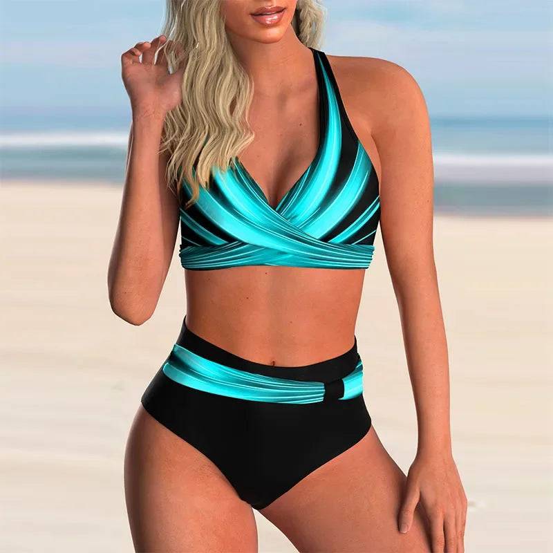 
                  
                    New Striped Print High Waist Bikini Sets Swimsuit For Women Cross Push Up Swimwear Female Two Pieces Bathing Suit Beachwear
                  
                