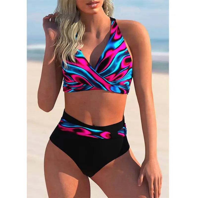 
                  
                    New Striped Print High Waist Bikini Sets Swimsuit For Women Cross Push Up Swimwear Female Two Pieces Bathing Suit Beachwear
                  
                