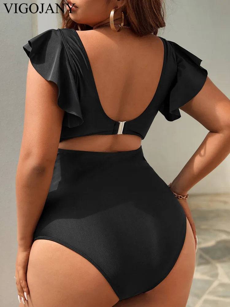 
                  
                    VigoJany 2024 Black Verge Push Up Plus Size Swimwear Women Hollow Push Up One Piece Swimsuit Backless Summer Big Bathing Suit
                  
                