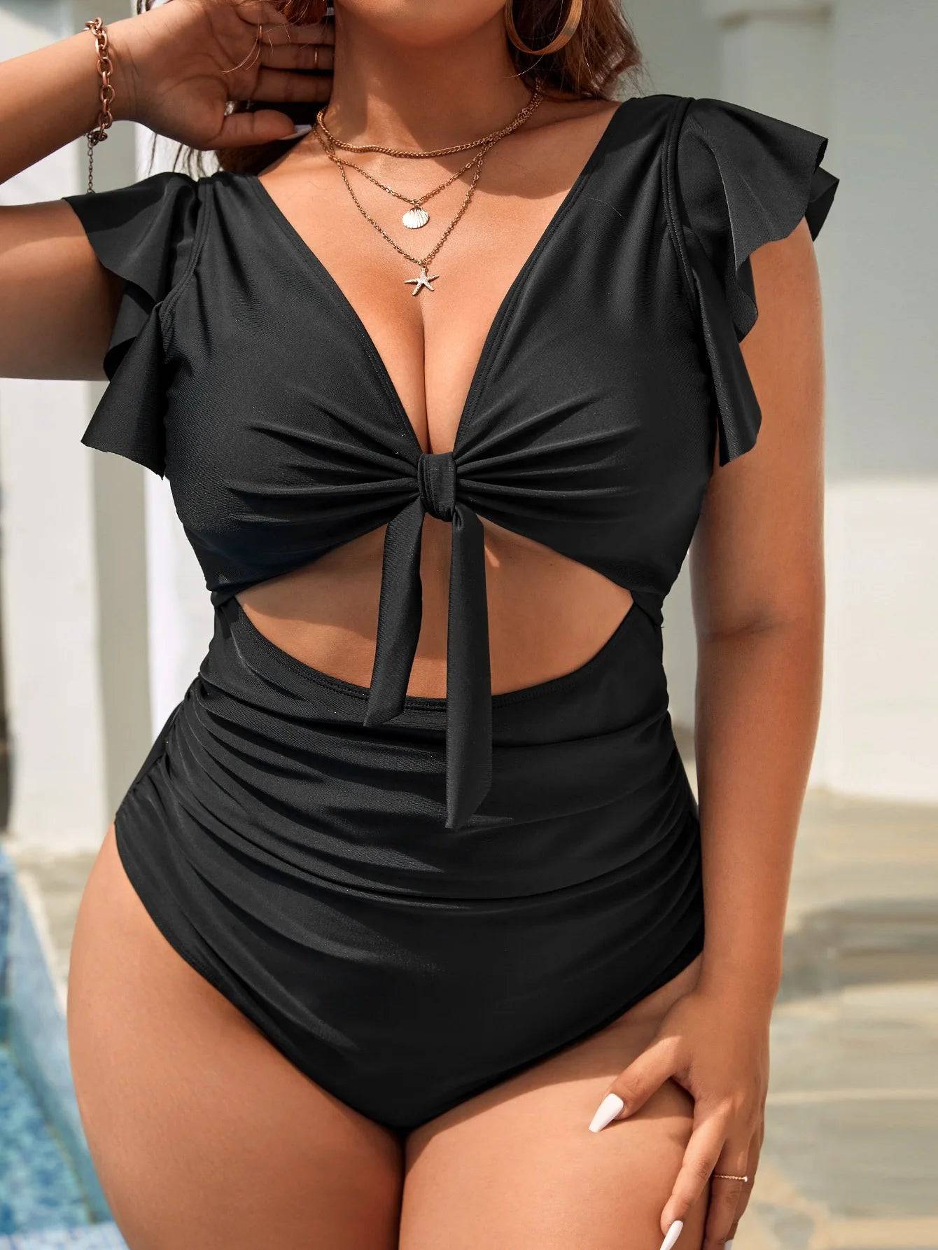 
                  
                    VigoJany 2024 Black Verge Push Up Plus Size Swimwear Women Hollow Push Up One Piece Swimsuit Backless Summer Big Bathing Suit
                  
                